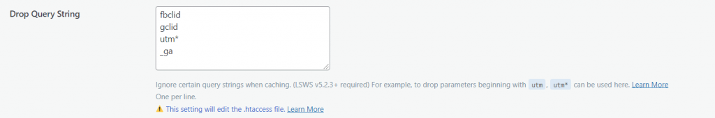 Option permettant d'ignorer certaines cha&icirc;nes de requ&ecirc;te lors de la mise en cache