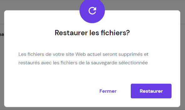 Message de confirmation de restauration de fichiers