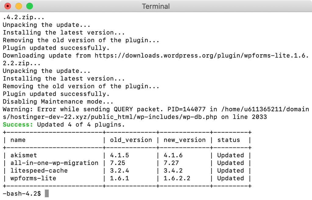 mise à jour wordpress avec la ligne de commandes WP-CLI
