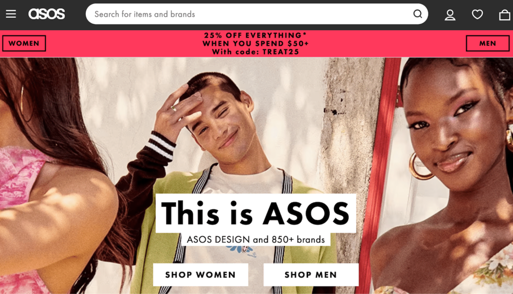 Page d'accueil du site ASOS