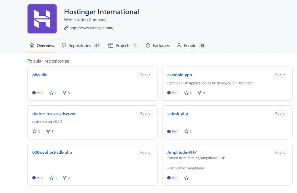 page-GitHub-de-Hostinger La page GitHub de Hostinger