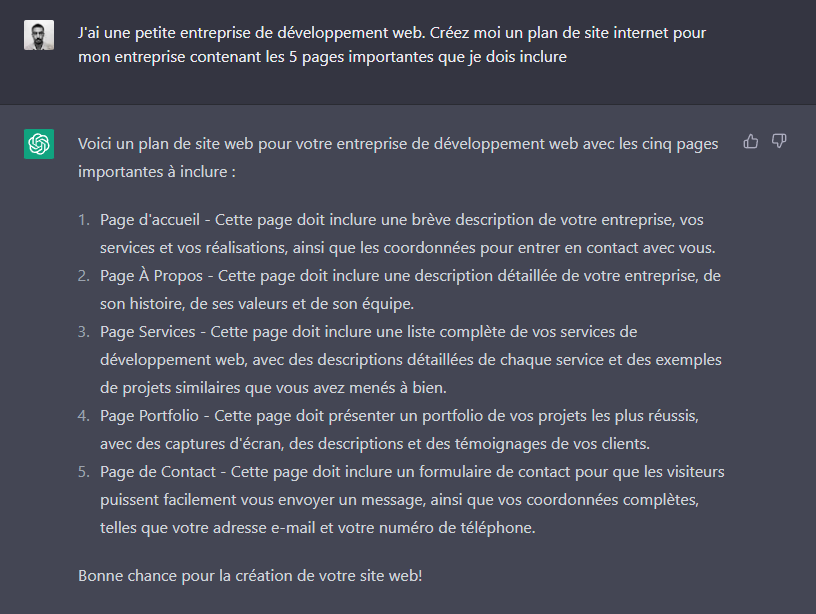 Un plan de site g&eacute;n&eacute;r&eacute; par ChatGPT