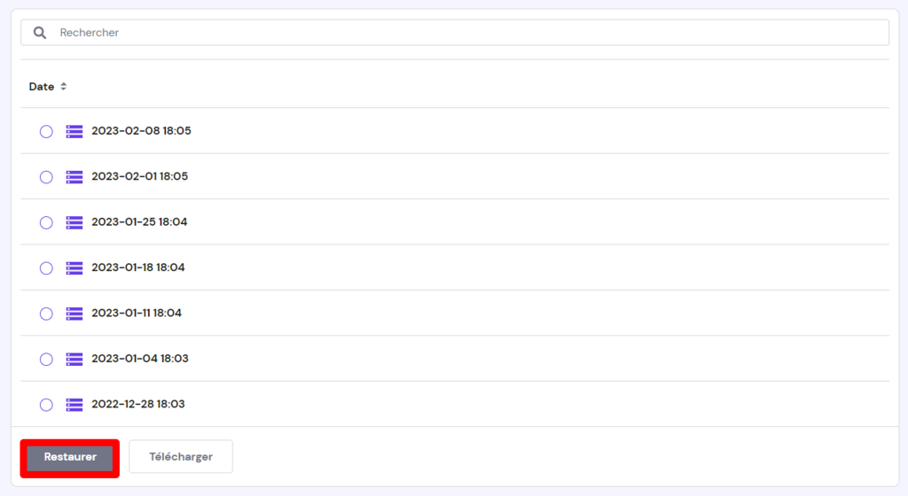 Restaurer la base de donn&eacute;es sur hPanel