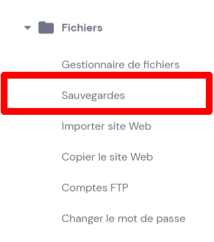 Bouton Sauvegardes sous la section Fichiers sur hPanel