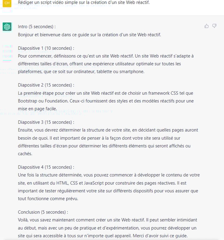 Script de contenu vid&eacute;o g&eacute;n&eacute;r&eacute; par ChatGPT