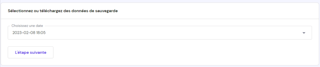 Sélectionner la date des données de sauvegarde