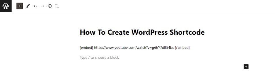 creation-shortcodes wordpress Exemple d'un shortcode utilisé pour intégrer une vidéo YouTube dans un article WordPress.