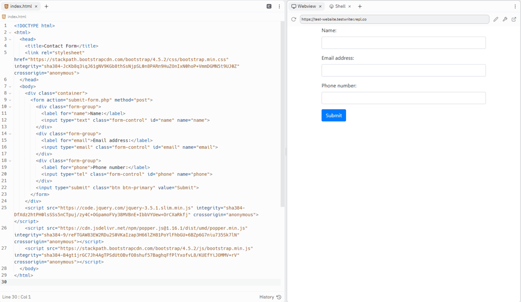 test-code-formulaire-de-contact-sur-replit Test du code du formulaire de contact sur Replit