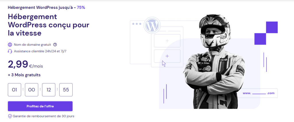 Page d'h&eacute;bergement WordPress de Hostinger