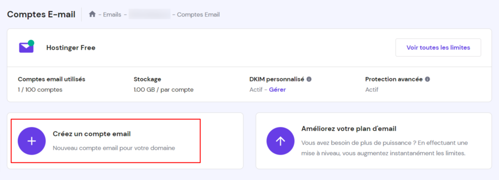 Cr&eacute;er un compte email sur hPanel de Hostinger