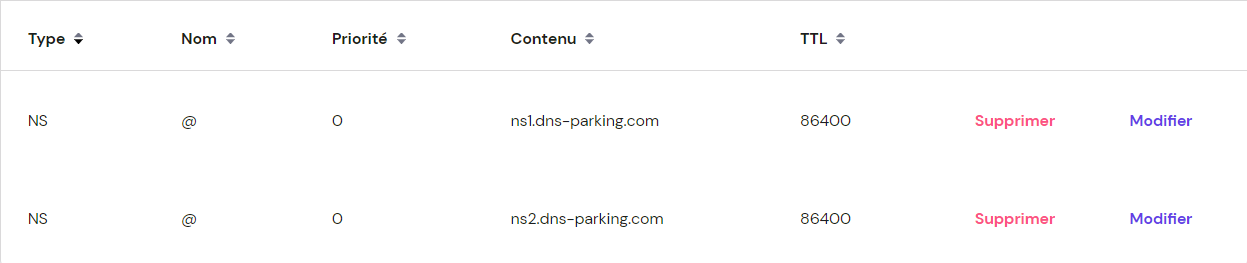 les enregistrements DNS NS