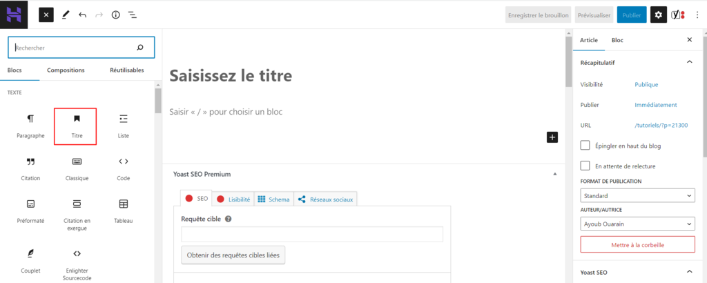 ajouter titre &eacute;diteur gutenberg