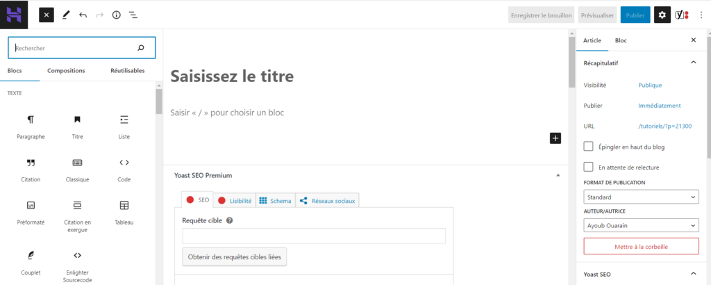 gutenberg-editeur-wordpress capture d'outil d'insertion des blocs