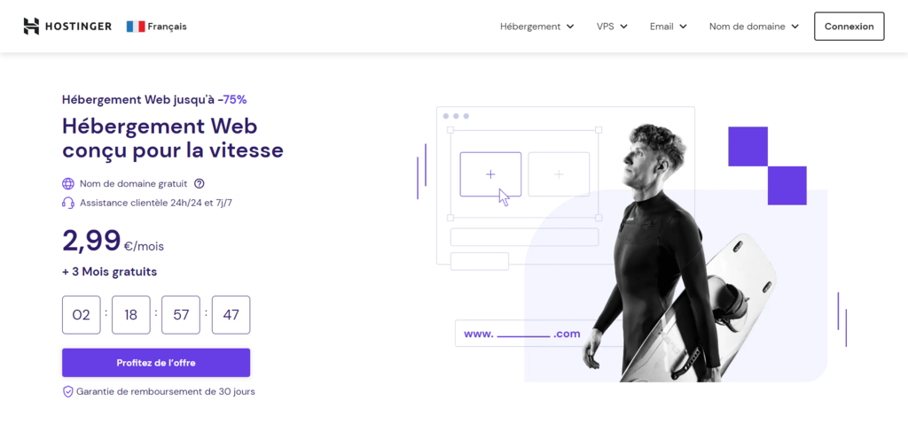 Banni&egrave;re d'h&eacute;bergement web Hostinger.