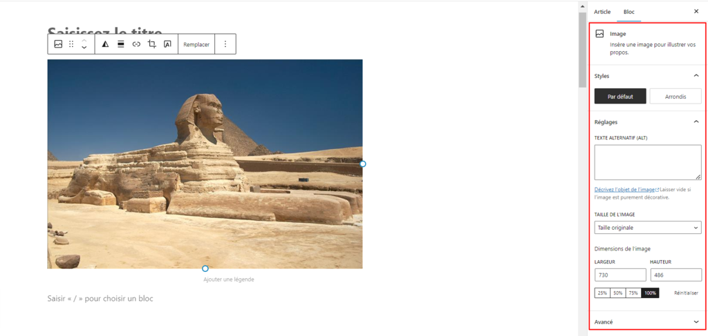ajustement-image-gutenberg réglages images wordpress