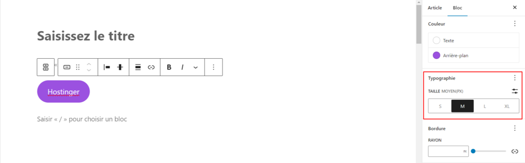 informations wordpress gutenberg typographie bouton gutenberg