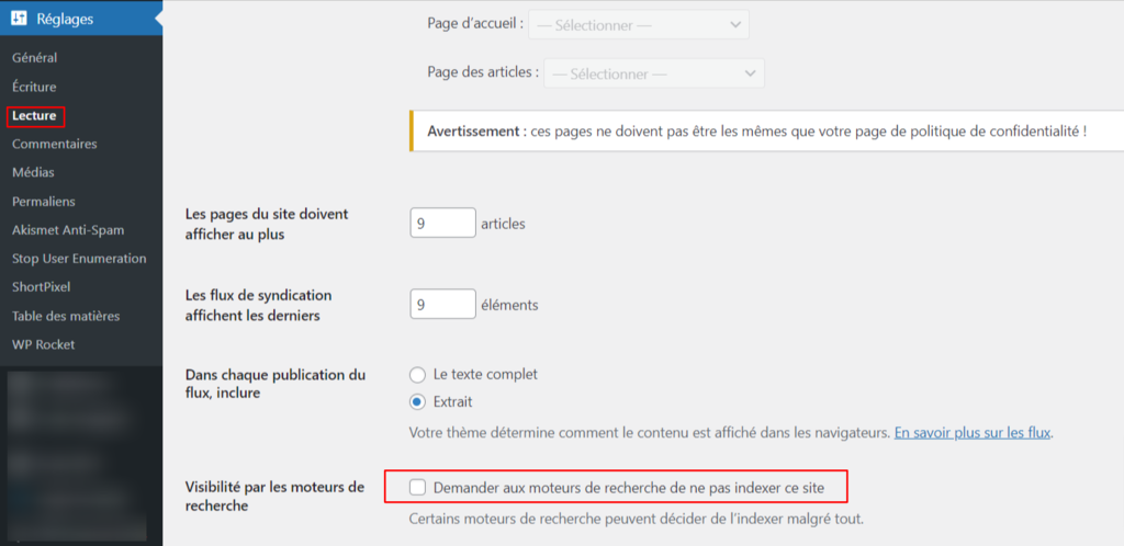 administration wordpress bloquer exploiration demander aux moteurs de recherche de ne pas indexer un site WordPress