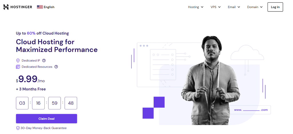Page sur l'h&eacute;bergement Web sur le site Web de Hostinger