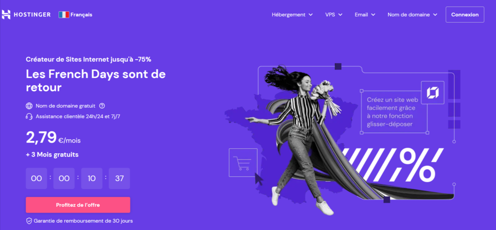 Cr&eacute;ateur de sites internet d'Hostinger