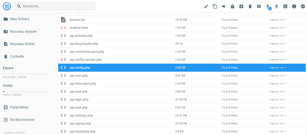 wp-config.php-gestionnaire-de-fichiers Le fichier wp-config.php dans le gestionnaire de fichiers d'Hostinger