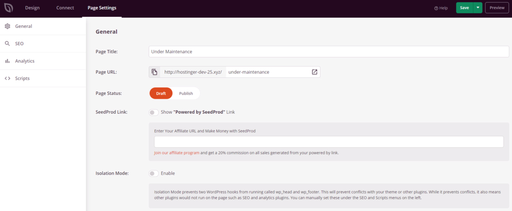 Param&egrave;tres g&eacute;n&eacute;raux de SeedProd