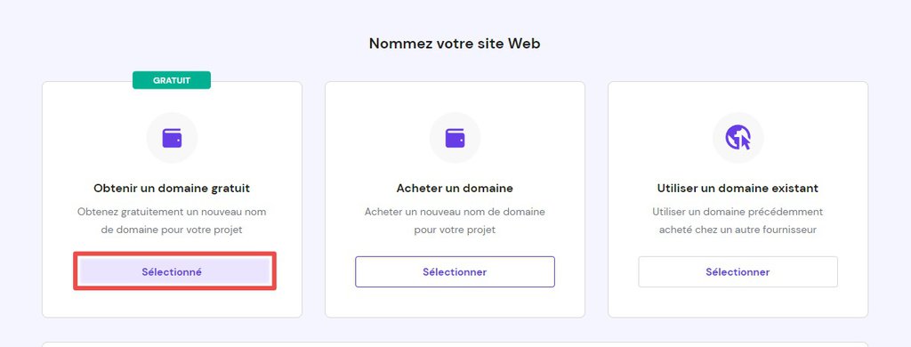 La page Nom de votre site web dans hPanel, en mettant en évidence l'option Sélectionner