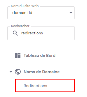 Section Domaines dans hPanel, avec Redirections en surbrillance.