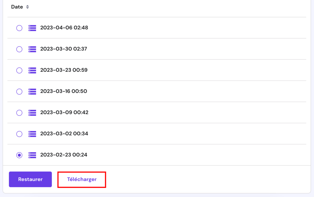 vue BDD télécharger BDD WordPress sur hPanel