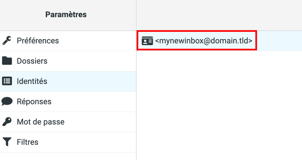 parametres webmail avec l'onglet identit&eacute;s mis en &eacute;vidence