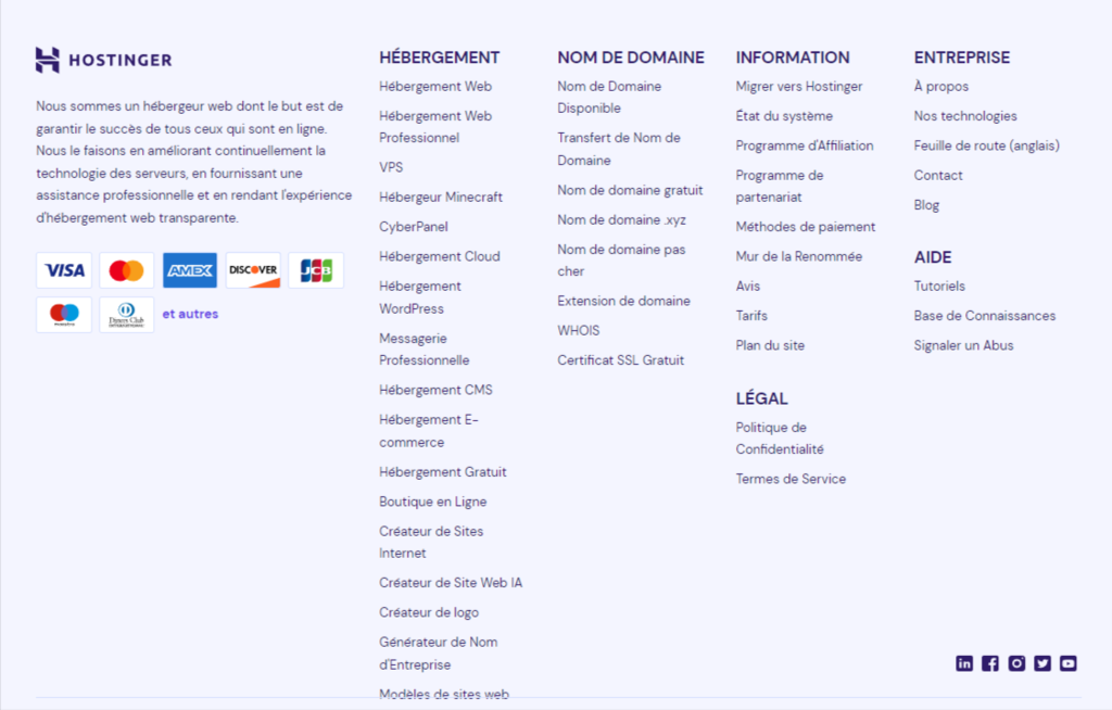 pied de page hostinger.fr