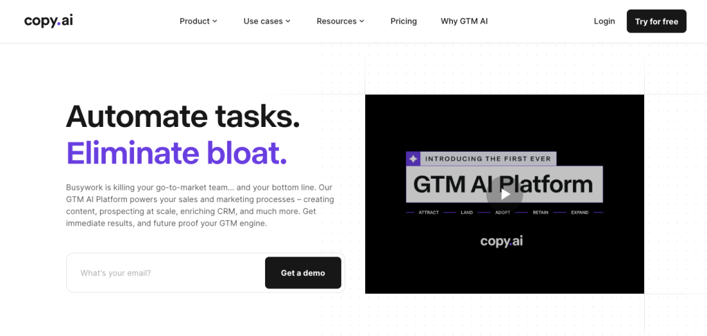 Page d'accueil de Copy.ai