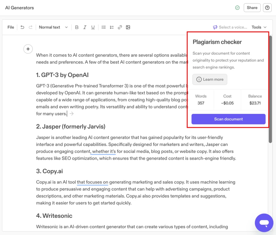 Vérificateur de plagiat Jasper