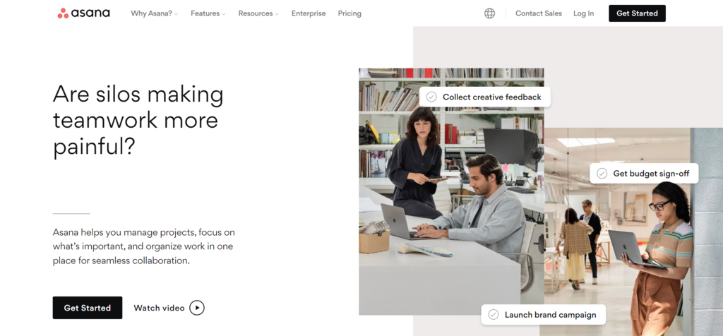 landing page d'Asana