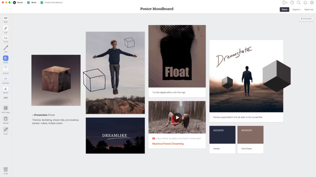 Un mood board du site web sur Milanote