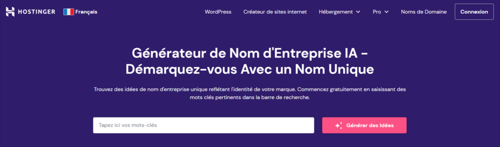 G&eacute;n&eacute;rateur de nom d'entreprise d'Hostinger