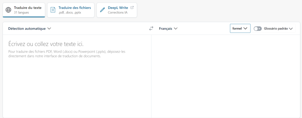 page de traduction de Deepl