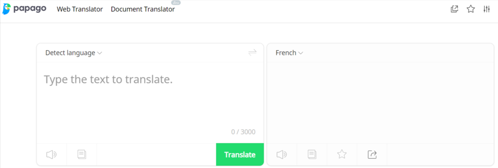 page de traduction de papago translate