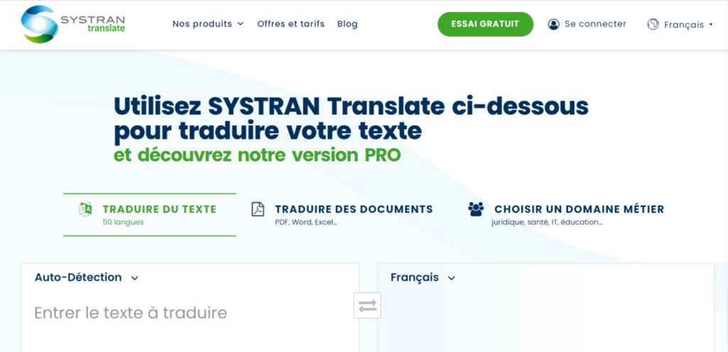 banni&egrave;re de systran translate
