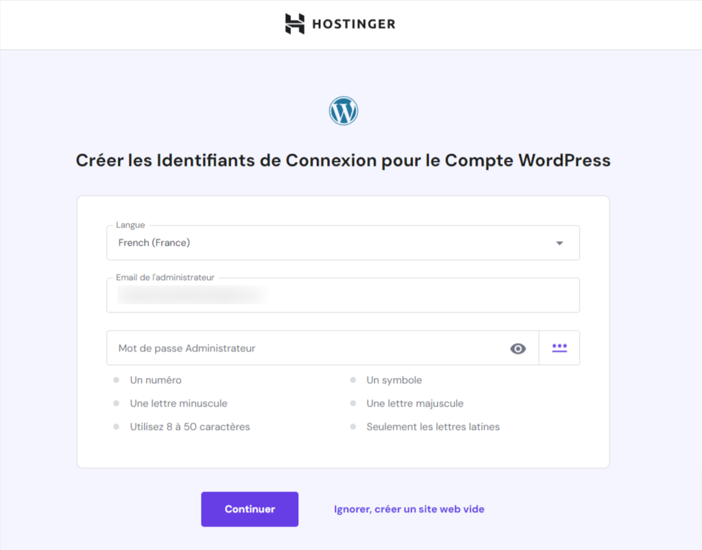 Cr&eacute;er un compte WordPress sur Hostinger