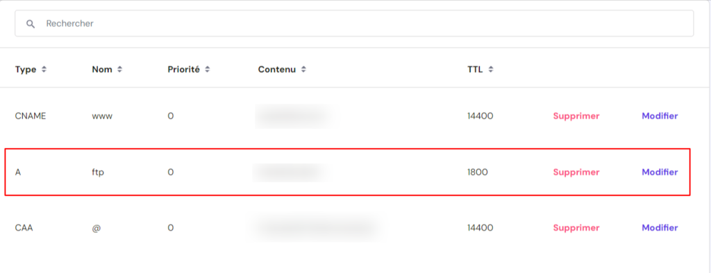 Enregistrements A dans l'éditeur de zone DNS de hPanel 