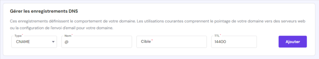 Modifier un enregistrement CNAME sur hpanel 