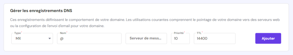 &eacute;diter un enregistrement MX sur hpanel 