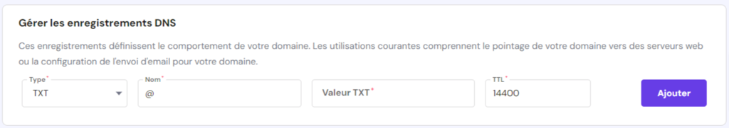 &eacute;diter un enregistrement TXT sur hpanel 