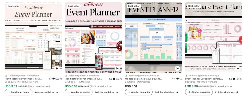 Résultat de recherche pour planificateur d'événements Etsy