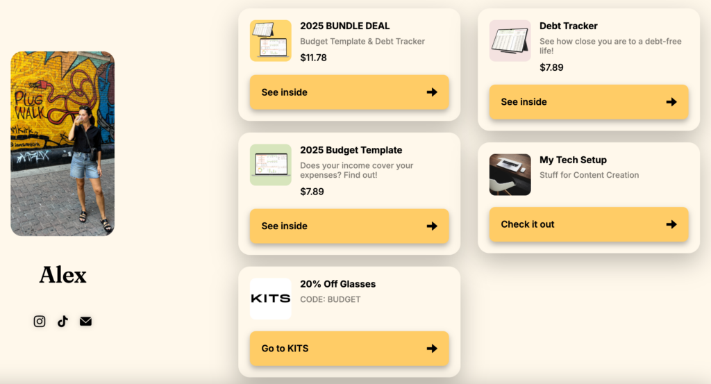 Page de la boutique Stan d'Alexonabudget