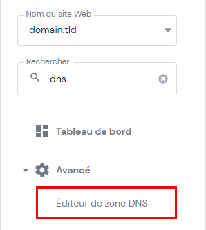 Le bouton Editeur de zone DNS sur hPanel 