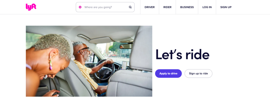 page d'accueil du site web de Lyft