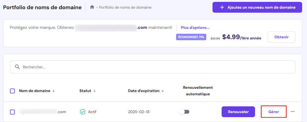 G&eacute;rer un nom de domaine sur hPanel