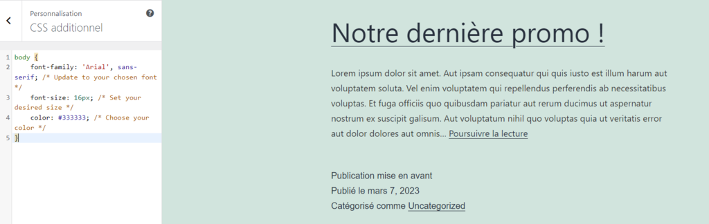 Personnalisation-de-la-taille-et-de-la-couleur-de-la-police-du-site-avec-CSS-personnalisé Personnalisation de la taille et de la couleur de la police du site avec CSS personnalisé dans le personnalisateur de thème WordPress