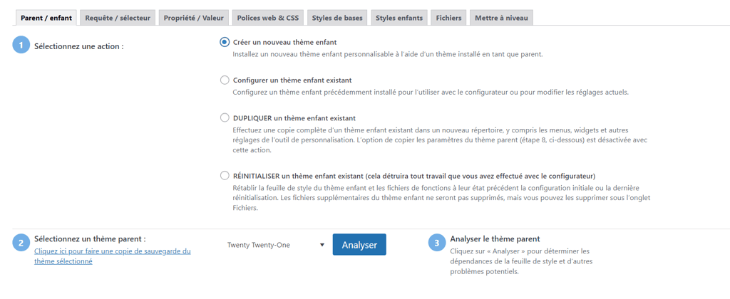 Page-de-tableau-de-bord-du-plugin-Child-Theme-Configurator Page de tableau de bord du plugin Child Theme Configurator